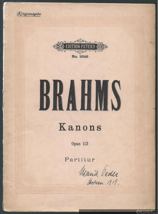  - 13 Canons für Frauenstimmen Op. 113 (= Edition Peters, No. 2648). Partitur. Kriegsausgabe.