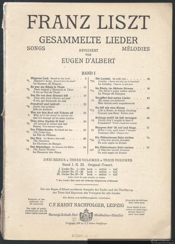  - Franz Liszt. Gesammelte Lieder, Band I: Lieder No. 1-16 [Ausgabe für tiefe Stimme].