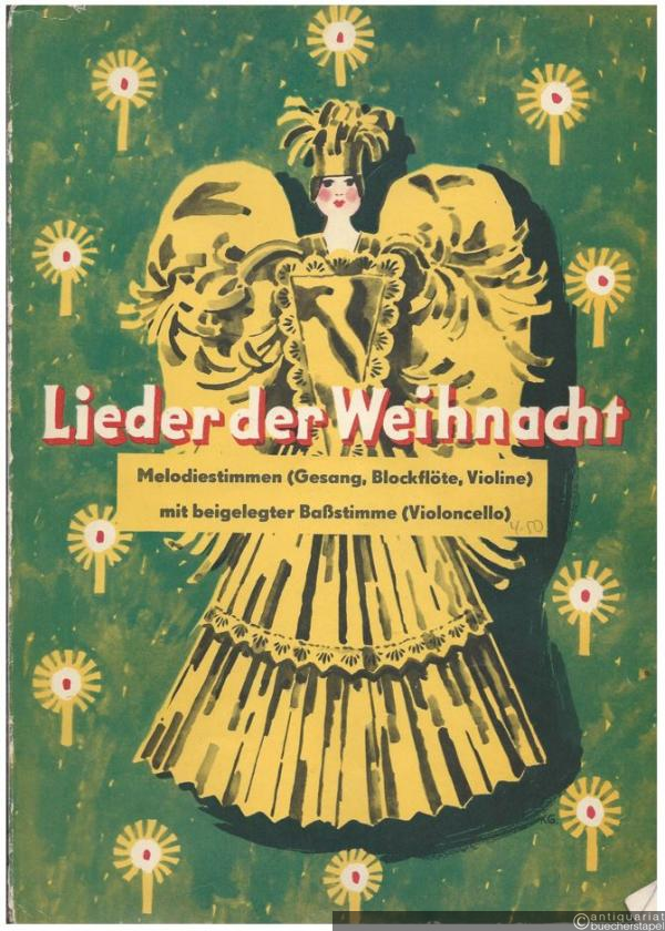  - Lieder der Weihnacht. 100 bekannte Weihnachtslieder zum Singen und zum Spielen. Für Klavier und zwei Melodiestimmen ad libitum (= Edition Breitkopf, Nr. 5871b). Melodiestimmen (Gesang, Blockflöte, Violine) u. Baßstimme (Violoncello).