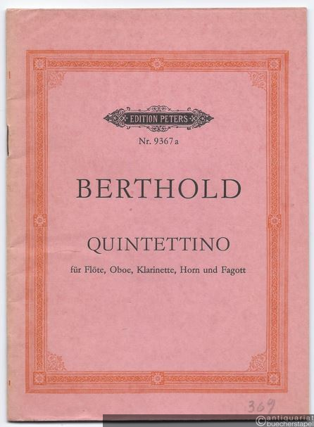  - Quintettino für Flöte (auch kleine Flöte), Oboe, Klarinette in B, Horn in F und Fagott (1968) (= Edition Peters, Nr. 9367a) [Taschenpartitur].
