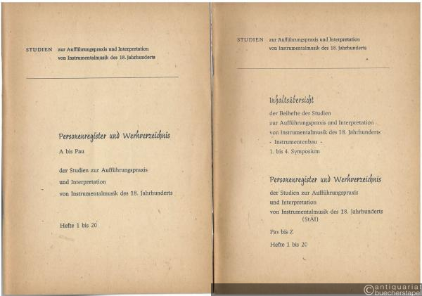  - Personenregister und Werkverzeichnis A bis Pau u. Pav bis Z der Studien zur Aufführungspraxis und Interpretation von Instrumentalmusik des 18. Jahrhunderts, Hefte 1 bis 20 [2 Hefte].