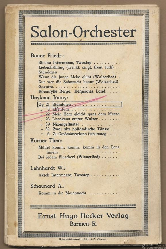  - Ständchen / Serenade / Aubade, Op. 21. Salonorchester. 9 Stimmen.