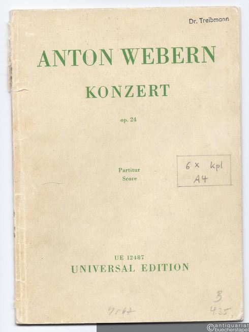  - Konzert, Op. 24. Für Flöte, Oboe, Klarinette in B, Horn in F, Trompete in C, Posaune, Geige, Bratsche und Klavier. [Taschen-]Partitur.