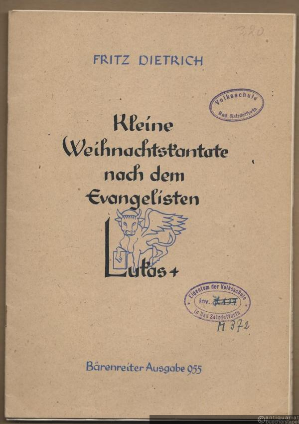  - Kleine Weihnachtskantate nach dem Evangelisten Lukas für zweistimmigen Kinder- (Frauen-) Chor, zwei Geigen, zwei Chorflöten, Gambe (Violoncello) und eine Männerstimme (= Bärenreiter-Ausgabe 955). Partitur und Stimmen.