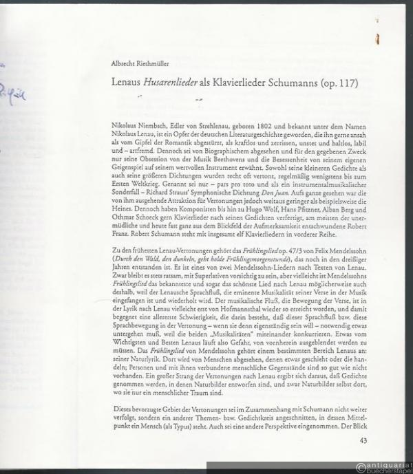  - Lenaus Husarenlieder als Klavierlieder Schumanns (op. 117).