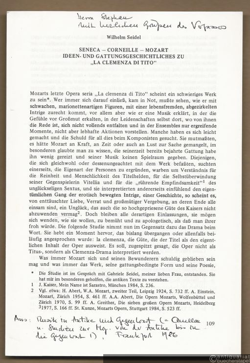  - Seneca - Corneille - Mozart. Ideen- und Gattungsgeschichtliches zu "La clemenza di Tito".