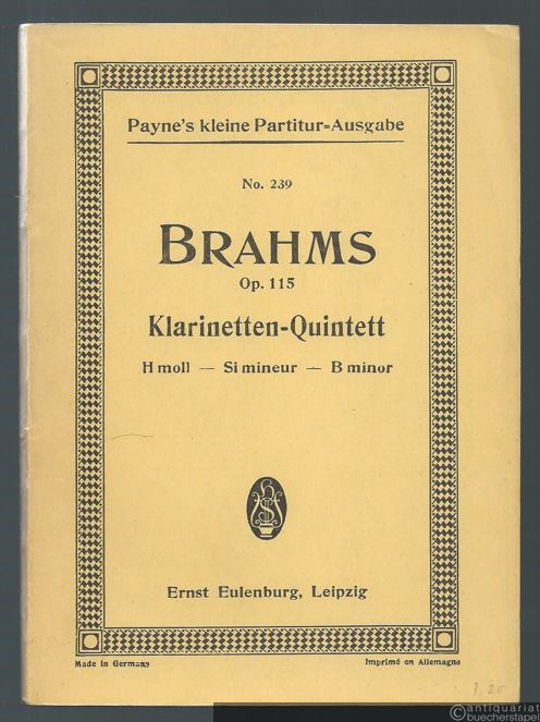  - Quintett h-Moll für Klarinette (oder Bratsche), 2 Violinen, Bratsche und Violoncell, op. 115 (= Payne's kleine Partitur-Ausgabe, No. 239).