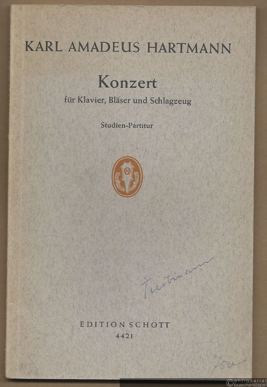 - Konzert für Klavier, Bläser und Schlagzeug (= Edition Schott, Nr. 4421). Studien-Partitur.