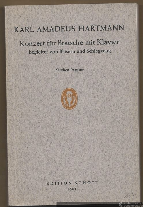  - Konzert für Bratsche mit Klavier begleitet von Bläsern und Schlagzeug (= Edition Schott, Nr. 4581). Studien-Partitur.