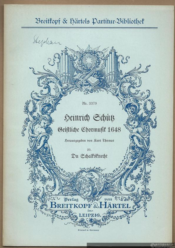  - Du Schalksknecht (= Heinrich Schütz, Geistliche Chormusik 1648, Nr. 29. Breitkopf & Härtels Partitur-Bibliothek, Nr. 3379). Siebenstimmig.