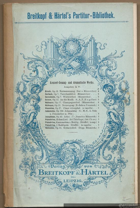  - Sechs ausgewählte Madrigale von Pierluigi da Palestrina (= Breitkopf & Härtel's Partitur-Bibliothek. Konzert-Gesang und dramatische Werke, Ausgaben in 8°). Partitur.