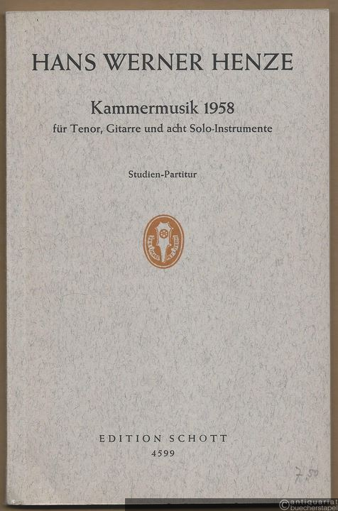  - Kammermusik 1958 über die Hymne >In lieblicher Bläue< von Friedrich Hölderlin für Tenor, Gitarre und acht Solo-Instrumente (Streichquintett ad lib. chorisch) (= Edition Schott, Nr. 4599). Studien-Partitur.