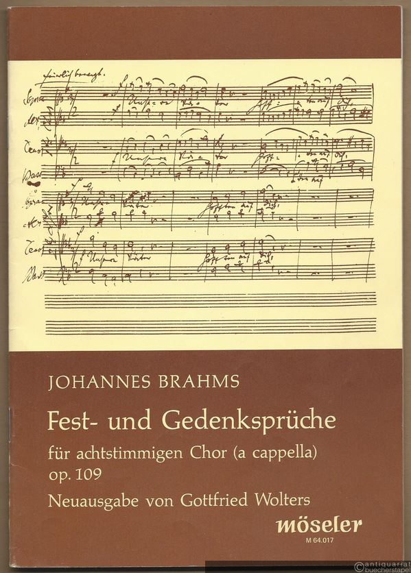  - Fest- und Gedenksprüche für achtstimmigen Chor (a cappella), Op. 109 (= Möseler M 64.017).