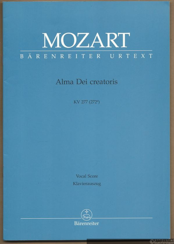  - Alma Dei creatoris, KV 277 (272a) (= Bärenreiter 4889a). Klavierauszug nach dem Urtext der Neuen Mozart-Ausgabe.