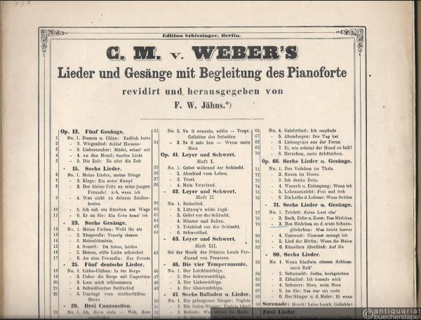  - Das Mädchen an das erste Schneeglöcken "Was bricht hervor", Op. 71 No. 3 (= C. M. v. Weber's Lieder und Gesänge mit Begleitung des Pianoforte revidirt und herausgegeben von F. W. Jähns, 36). Ausg. für Alt oder Baryton.