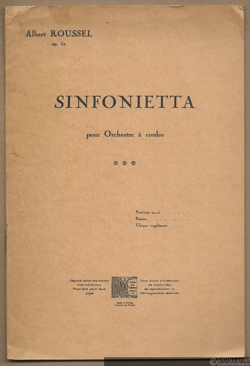  - Sinfonietta pour orchestre a cordes, Op. 52. Partition in 16 [Partitur].