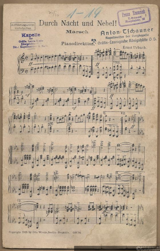  - Durch Nacht und Nebel! Marsch. Salonorchester. 8 Stimmen.
