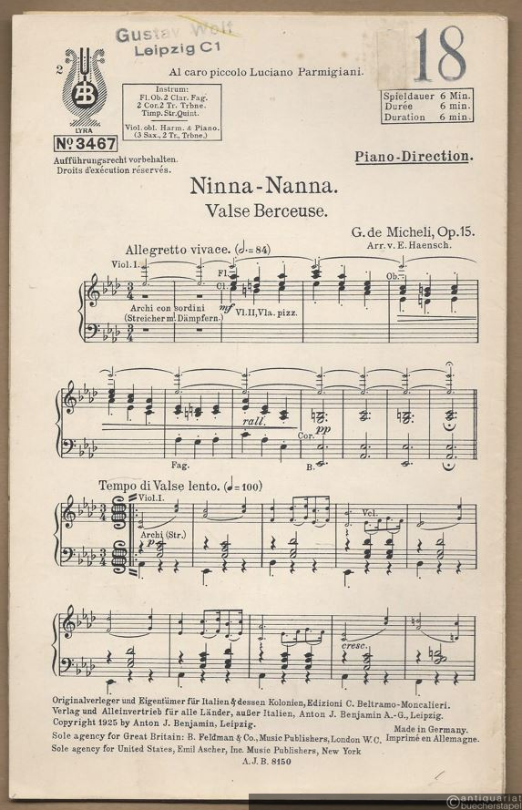  - Ninna-Nanna, Op. 15. Valse berceuse (= Lyra No. 3467). Salonorchester. 8 Stimmen.
