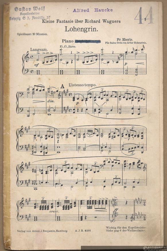  - Kleine Fantasie über Richard Wagners Lohengrin. Salonorchester. 7 Stimmen.