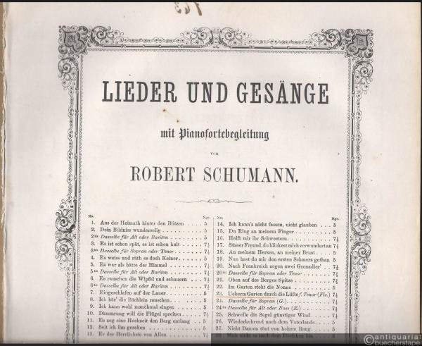  - Frühlingsnacht (Ueberm Garten durch die Lüfte), Op. 39 Nr. 12 (= Lieder und Gesänge mit Pianofortebegleitung von Robert Schumann, No. 23). Für Tenor (Fis-Dur).