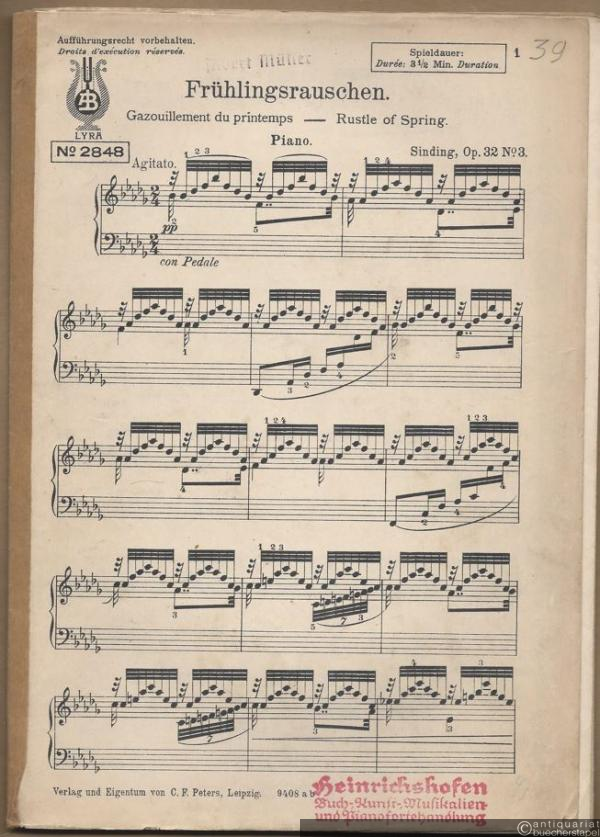  - Frühlingsrauschen, Op. 32 No. 3 / Gazouillement du printemps / Rustle of Spring (= Lyra No. 2848). Salonorchester. 8 Stimmen.