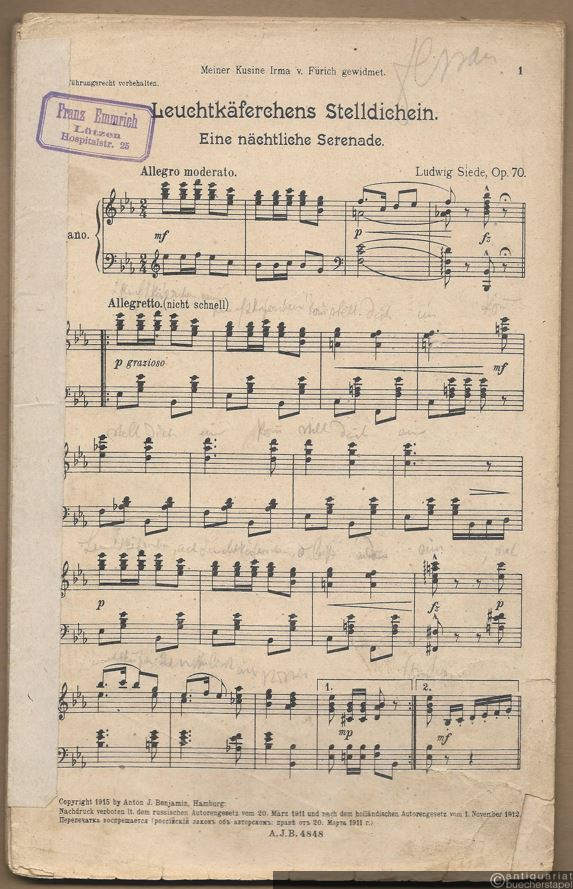  - Leuchtkäferchens Stelldichein, Op. 70. Eine nächtliche Serenade. Salonorchester. 15 Stimmen.
