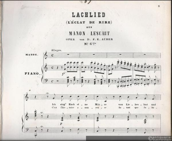  - Lachlied (L'eclat de rire: C'est l'histoire amoureuse) aus Manon Lescaut, Oper von D. F. E. Auber No. 6 bis.
