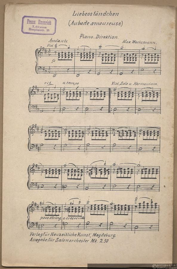  - Liebesständchen / Aubade amoureuse. Ausgabe für Salonorchester. 6 Stimmen.