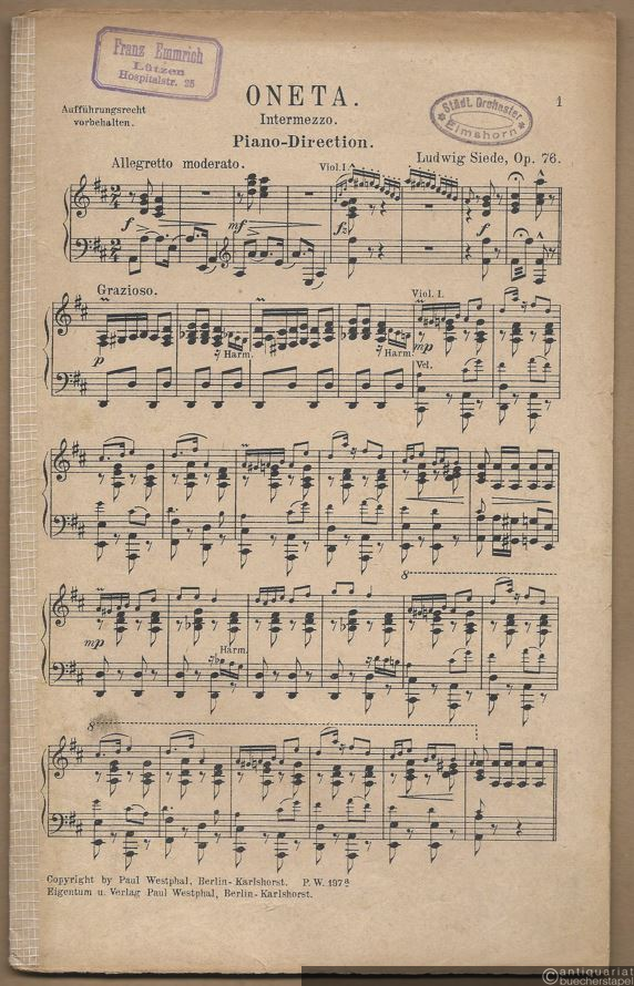  - Oneta, Op. 76. Intermezzo. Salonorchester. 13 Stimmen.