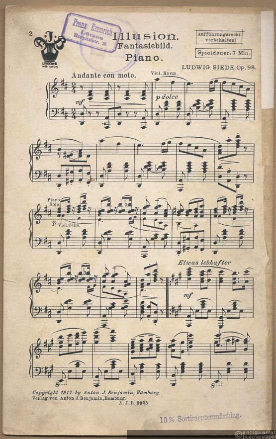  - Illusion, Op. 98. Fantasiebild (= Lyrone, No. 1295). Salonorchester. 13 Stimmen.