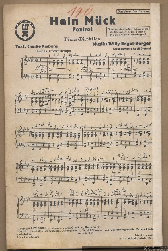  - Hein Mück. Foxtrot (= Arcadia). Salonorchester. 8 Stimmen.