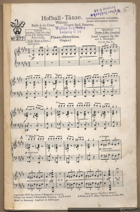  - Hofball-Tänze, Op. 161. Walzer / Danses de bal de la cour. Valse / State-ball dances. Waltz (= Lyra, No. 377). Salonorchester. 13 Stimmen.