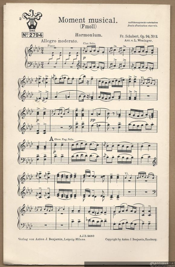  - Moments musical (F moll), Op. 94 No. 3 (= Lyra, No. 2794). Salonorchester. 9 Stimmen.