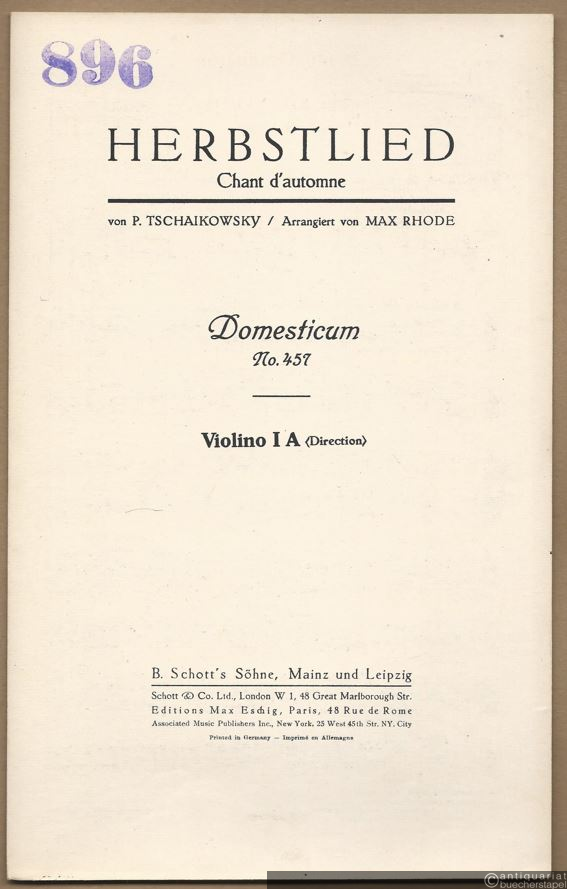  - Herbstlied, Op. 37 No. 10. Chant d'automne (= Domesticum. [Sammlung künstlerischer Ensemblemusik], No. 457). Salonorchester. 10 Stimmen.