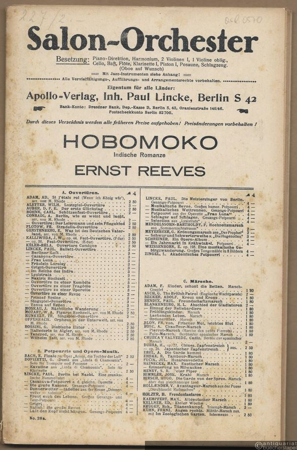  - Hobomoko. Indische Romanze. Salon-Orchester. 12 Stimmen.