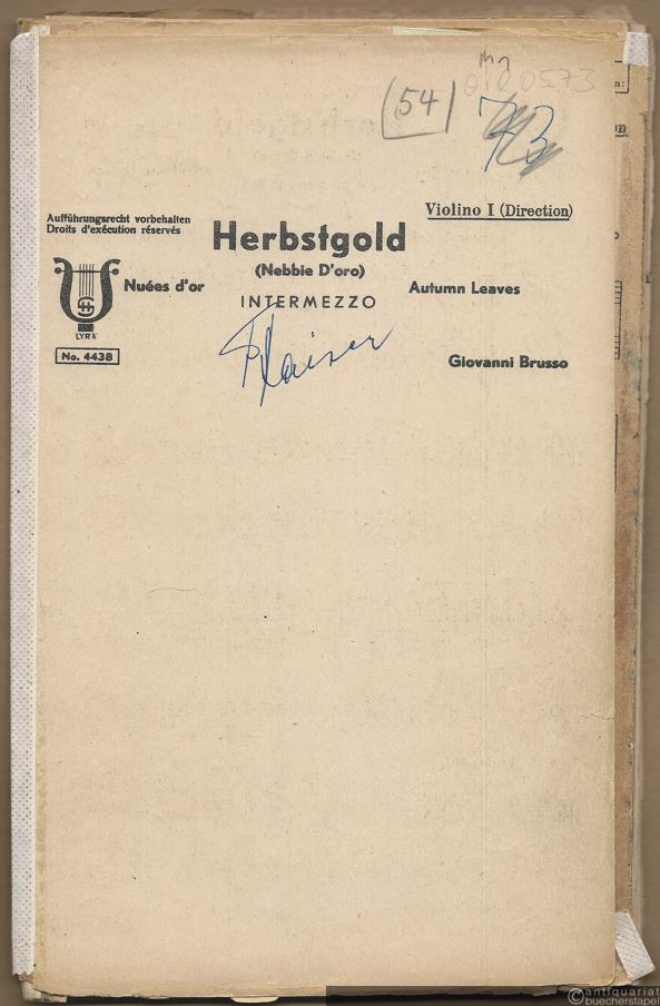  - Herbstgold. Intermezzo / Nebbie d'Oro / Nuees d'Or / Autumn leaves / Zlata podzimu (= Lyra No. 4438). Salonorchester. 10 Stimmen.