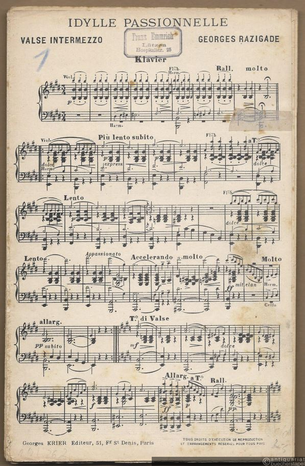  - Idylle passionnelle. Valse intermezzo. Salonorchester. 12 Stimmen.
