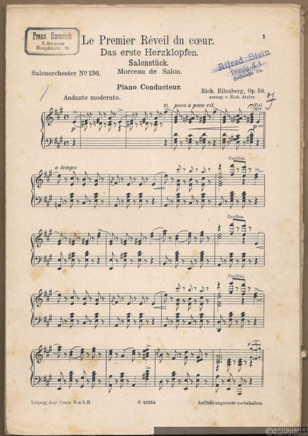  - Le premier reveil du coeur, Op. 50 / Das erste Herzklopfen. Morceau de salon / Salonstück (= Salonorchester No. 136). 13 Stimmen.
