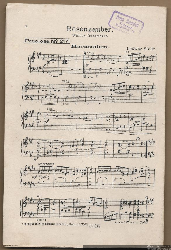  - Rosenzauber. Walzer-Intermezzo (= Preciosa No. 217). Salonorchester. 12 Stimmen.
