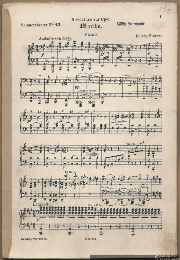  - Ouverture zur Oper: Martha (= Salonorchester No. 13). 13 Stimmen.