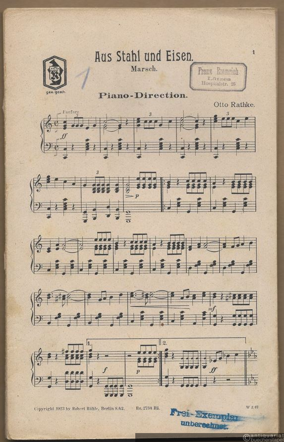  - Aus Stahl und Eisen. Marsch. Salonorchester. 7 Stimmen.
