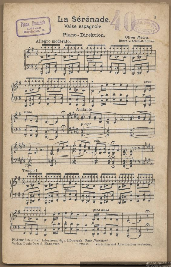  - La Serenade. Valse espagnole. Salonorchester. 10 Stimmen.