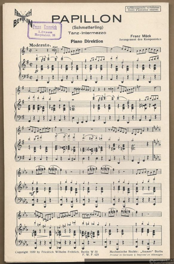  - Papillon (Schmetterling). Tanz-Intermezzo. Salonorchester. 12 Stimmen.