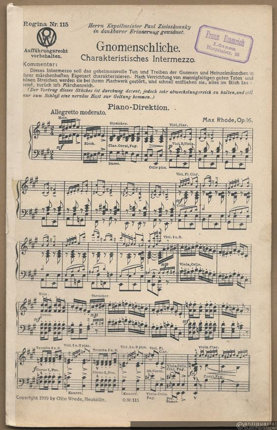  - Gnomenschliche, Op. 16. Charakteristisches Intermezzo (= Regina Nr. 115). Salonorchester. 13 Stimmen.
