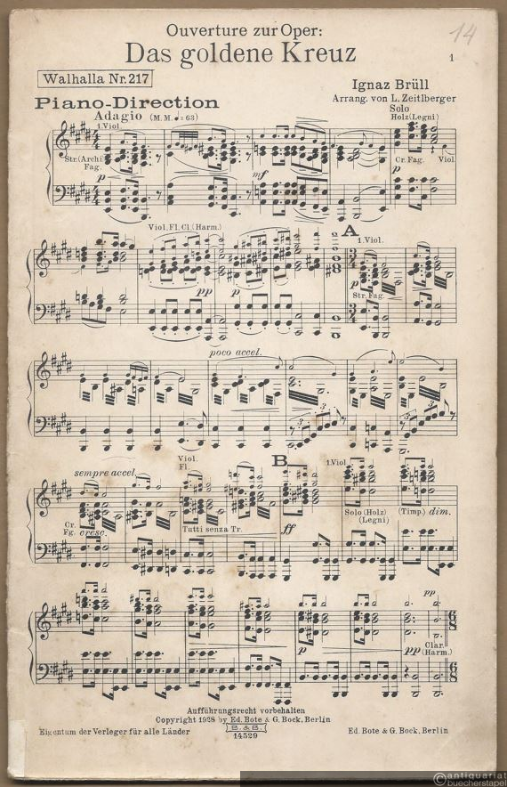  - Ouverture zur Oper: Das goldene Kreuz (= Walhalla Nr. 217). Salonorchester. 13 Stimmen.
