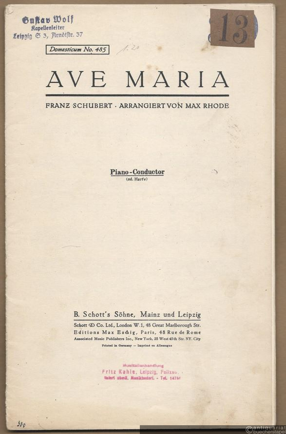  - Ave Maria, Op. 52 No. 6 (= Domesticum, No. 485). Salonorchester. 13 Stimmen.