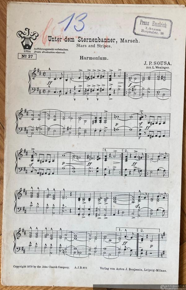  - Unter dem Sternenbanner / Stars and Stripes. Marsch (= Lyra No. 37). Salonorchester. 12 Stimmen.