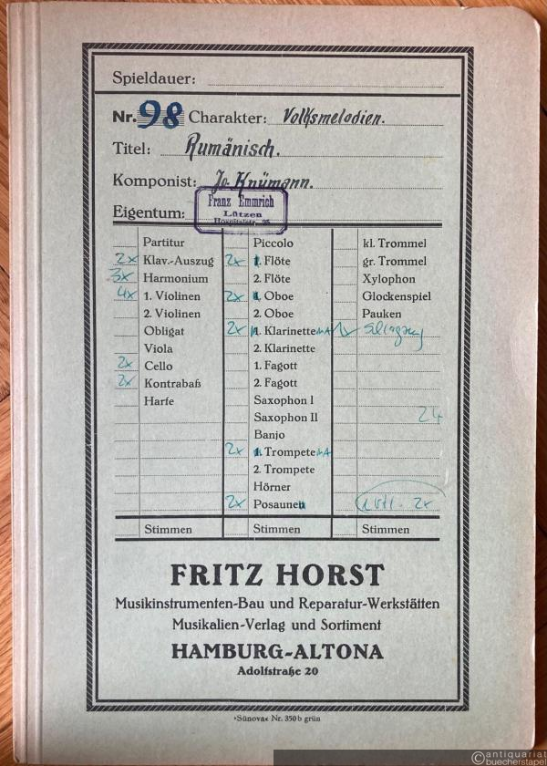  - Rumänisch (nach originalen Volksmelodien) (= Klänge und Weisen, Nr. [11]). Salonorchester. 24 Stimmen.