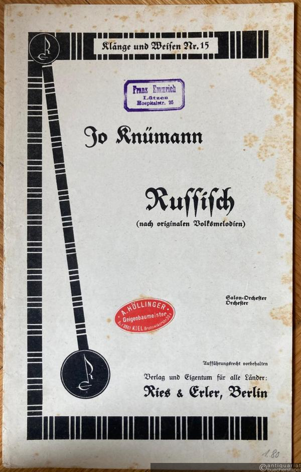  - Russisch (nach originalen Volksmelodien) (= Klänge und Weisen, Nr. 15). Salonorchester. 20 Stimmen.