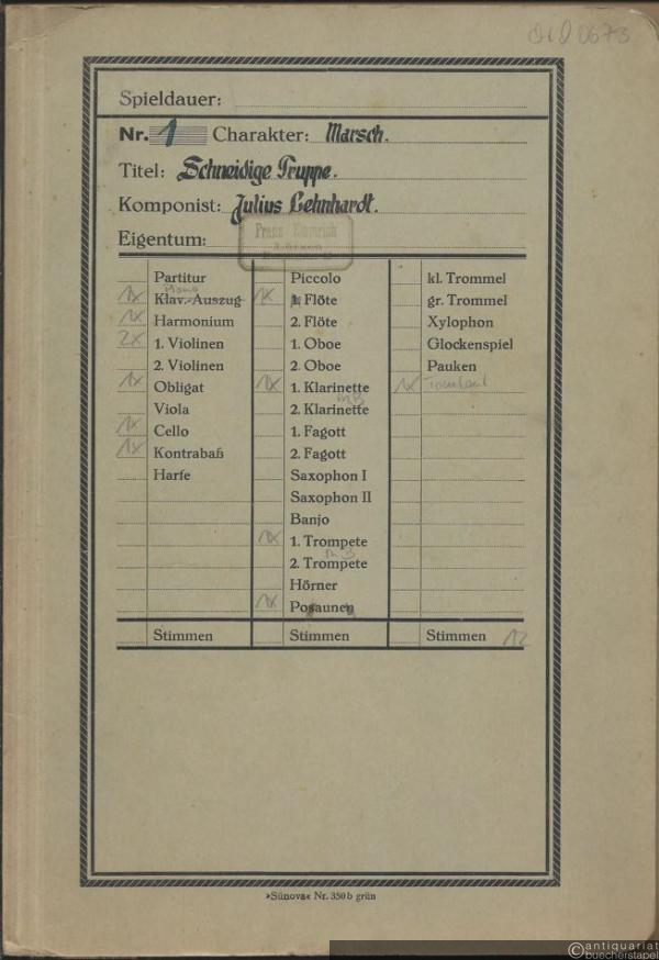  - Schneidige Truppe, Op. 17. Marsch (= Das Salon-Orchester. Neue Ausgabe, No. 5). 12 Stimmen.